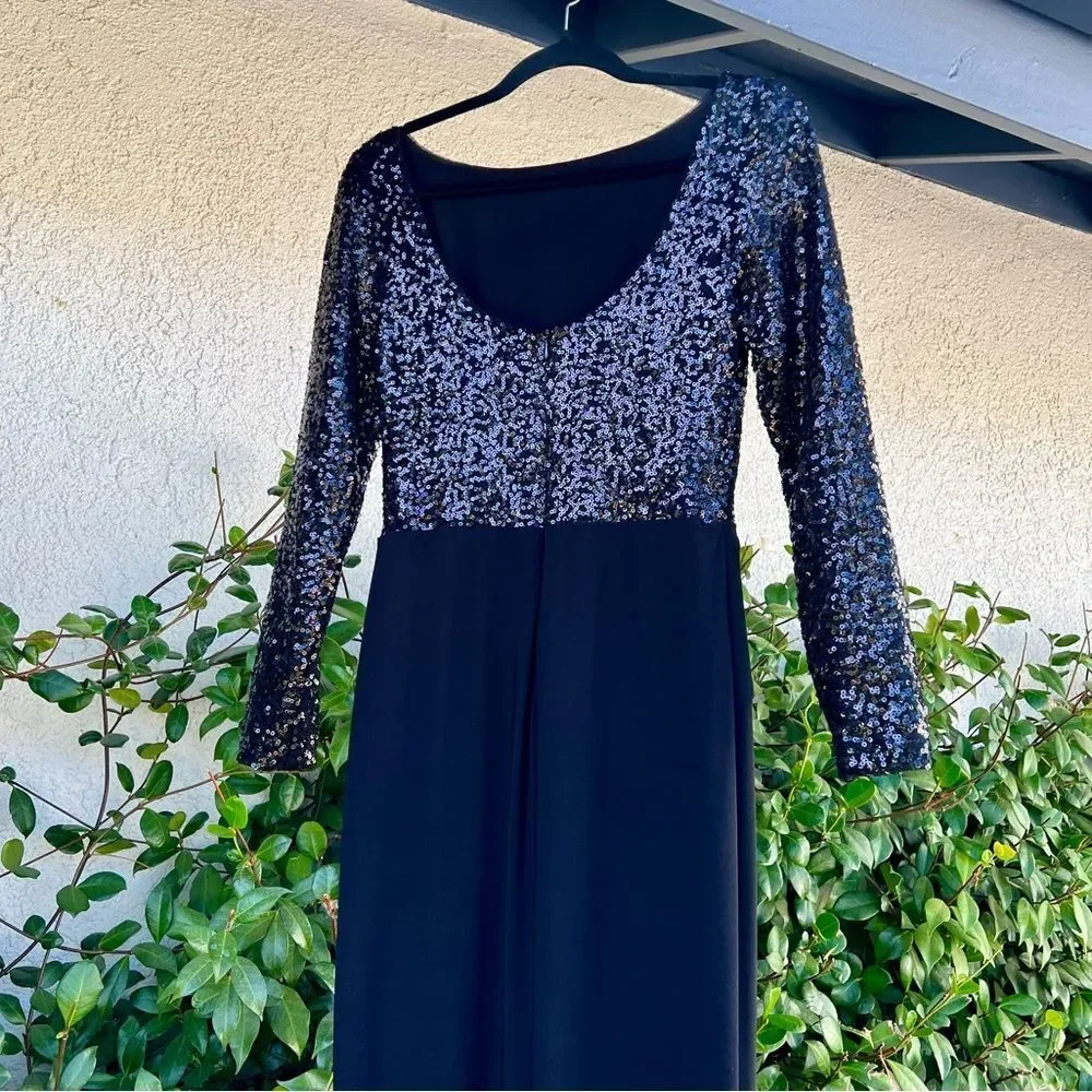 Ralph Lauren Gown Black Sequin Long Sleeve Dress Size 8 Medium Large